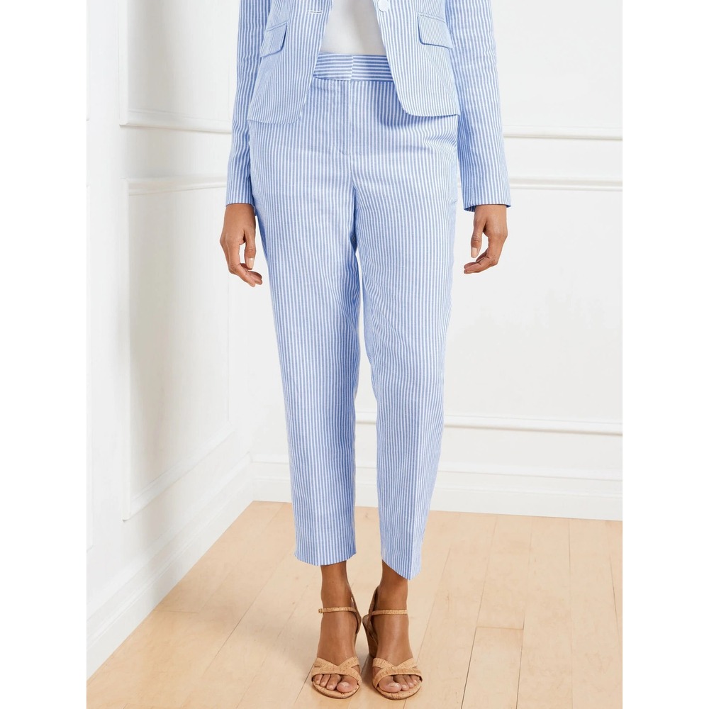 Talbots 6P Sunset‎ Stripe Linen Blend Slim Leg Crop Pants Blue White Lined